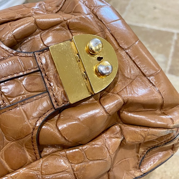 VTG Ralph Lauren & Other Stories Brown Burgundy Croc-Embossed Round Shoulder Bag – Gold Chain